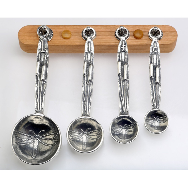 Dragonfly Pewter Measuring Spoons on Cherry Strip