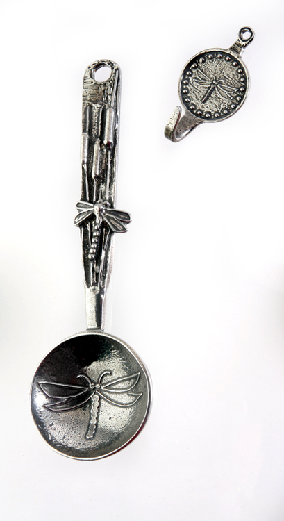 Dragonfly Theme Pewter Coffee Scoop with Hook