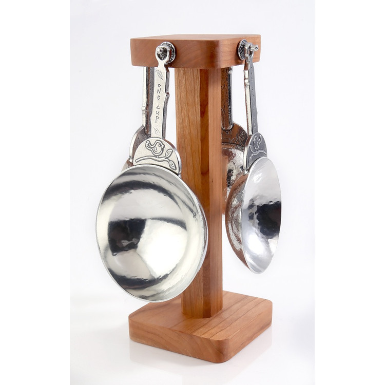Bird Pewter Measuring Cups on Cherry Post