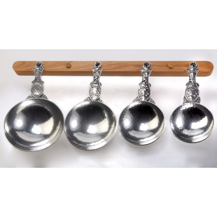 Fish Pewter Measuring Cups on Cherry Strip